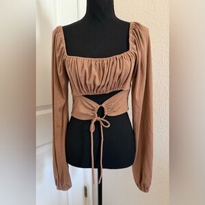 🤎Mixed Threads Los Angeles Junior SZ M Brown Mini Top with Balloon Long Sleeves